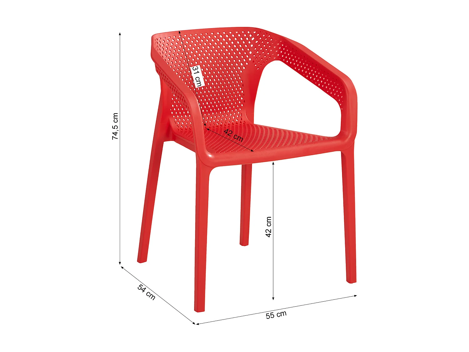 Silla de jardín 55x74,5x54 cm rojo Juego de 2