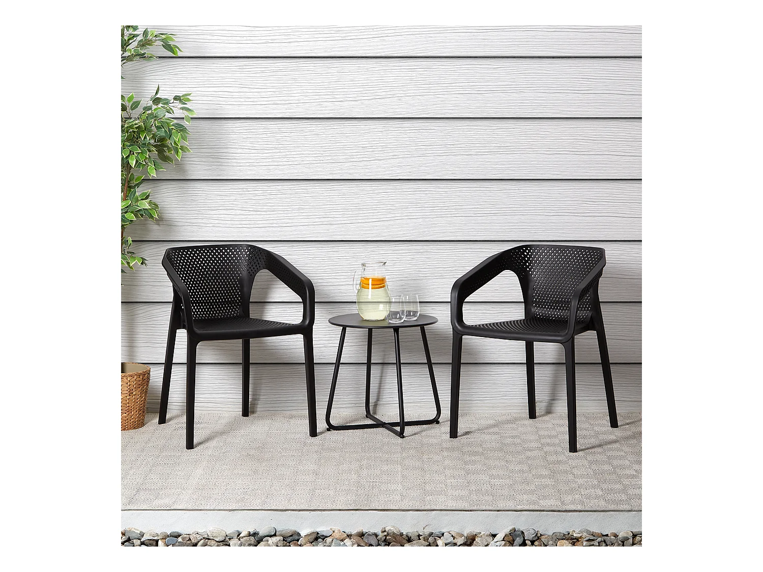 Chaise de jardin 55x74,5x54 cm noire lot de 6