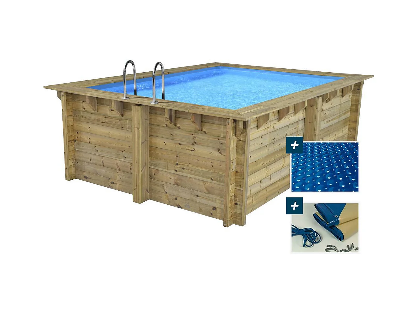 Piscine bois rectangle " Caimans 140  " - 4.10 x 3.00 x 1.39  m + Bâche à bulles 180 µ - Bâche hiver 280 g/m²