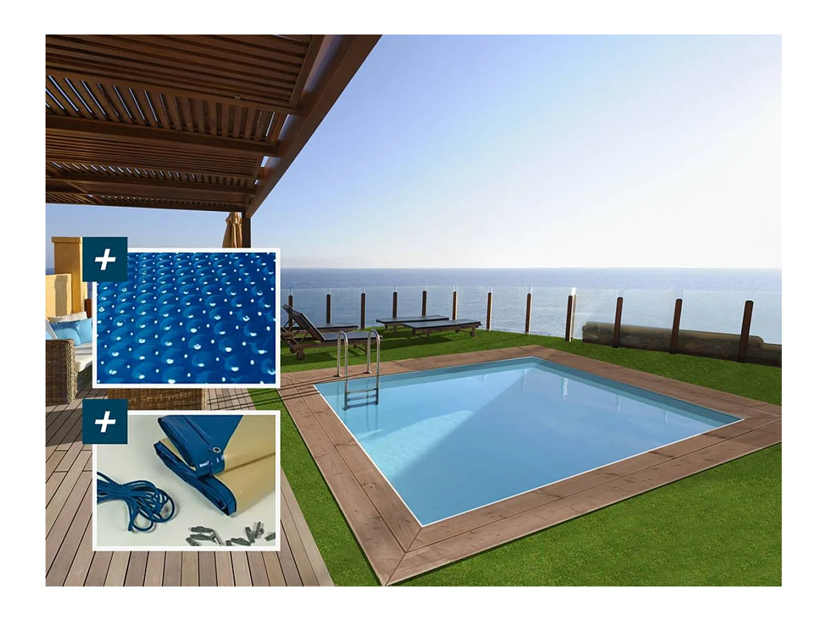Piscine bois rectangle " Caimans 140  " - 4.10 x 3.00 x 1.39  m + Bâche à bulles 180 µ - Bâche hiver 280 g/m²