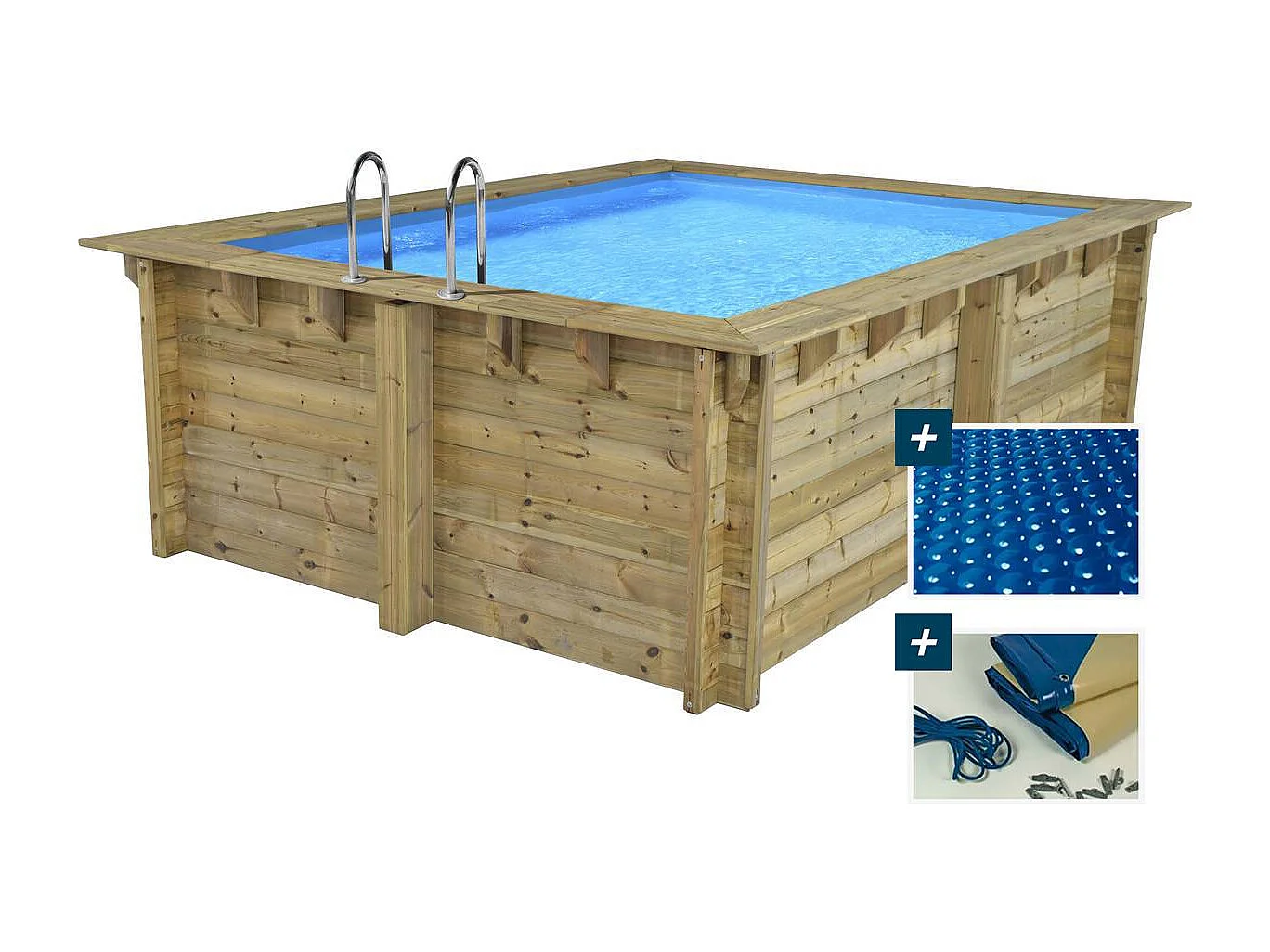 Piscine bois rectangle " Caimans 140  " - 4.10 x 3.00 x 1.39  m + Bâche à bulles 180 µ - Bâche hiver 280 g/m²