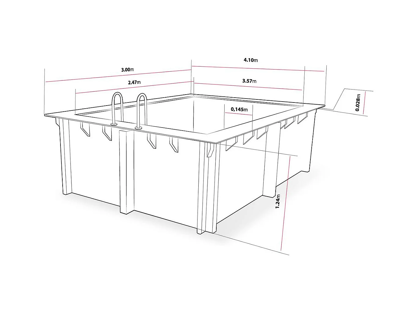 Piscine bois rectangle " Caimans 140   " - 4.10 x 3.00 x 1.39 m