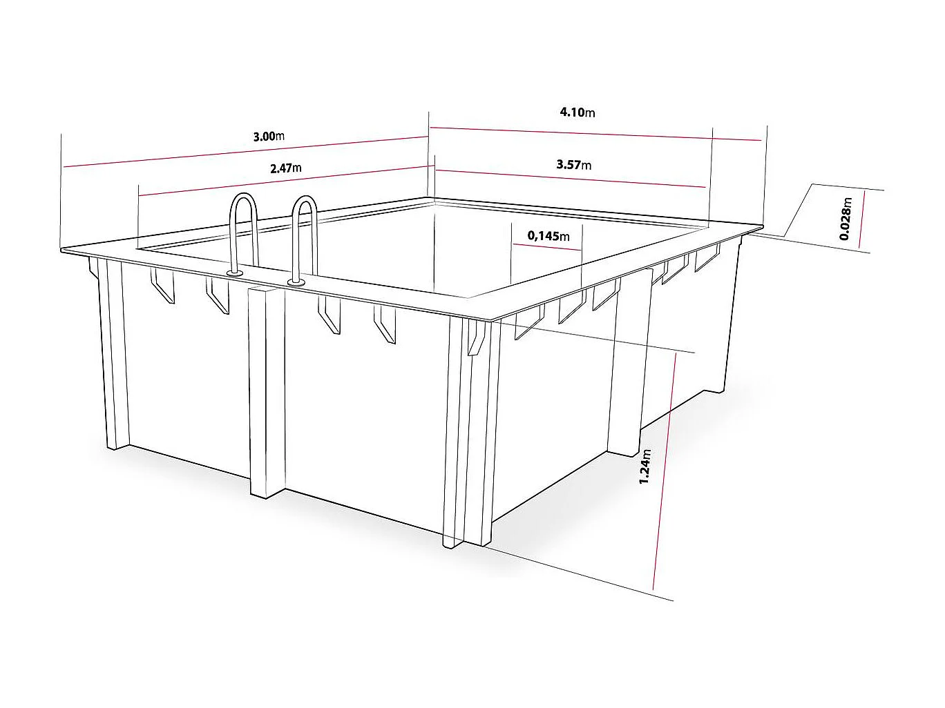 Piscine bois rectangle " Caimans 140   " - 4.10 x 3.00 x 1.39 m