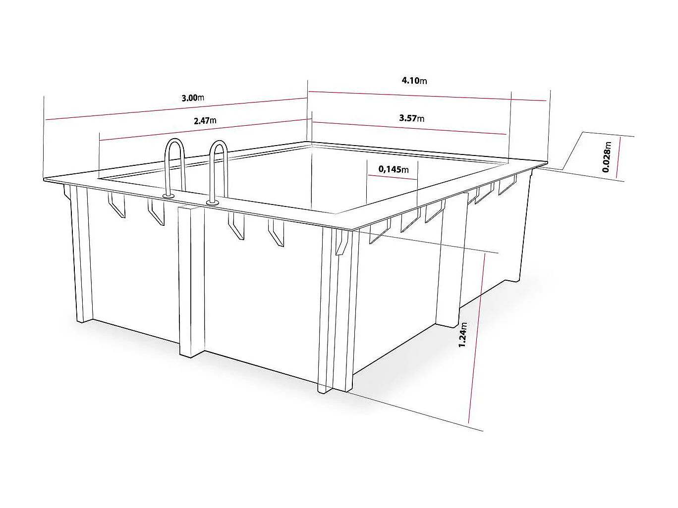 Piscine bois rectangle " Caimans 140   " - 4.10 x 3.00 x 1.39 m
