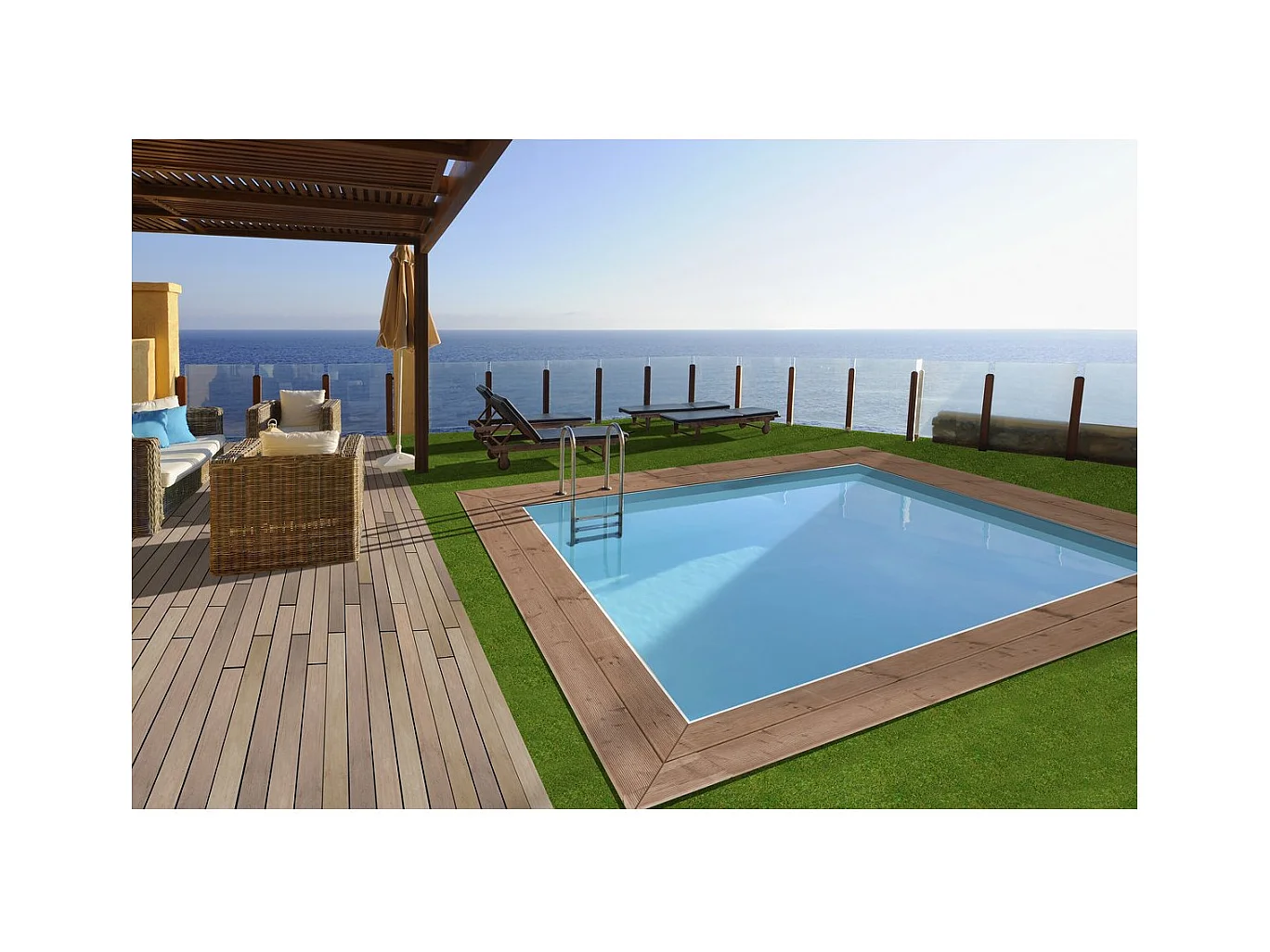 Piscine bois rectangle " Caimans 140 " - 4.10 x 3.00 x 1.39  m + Mini pompe à chaleur 3.5kW - Métal - Gris