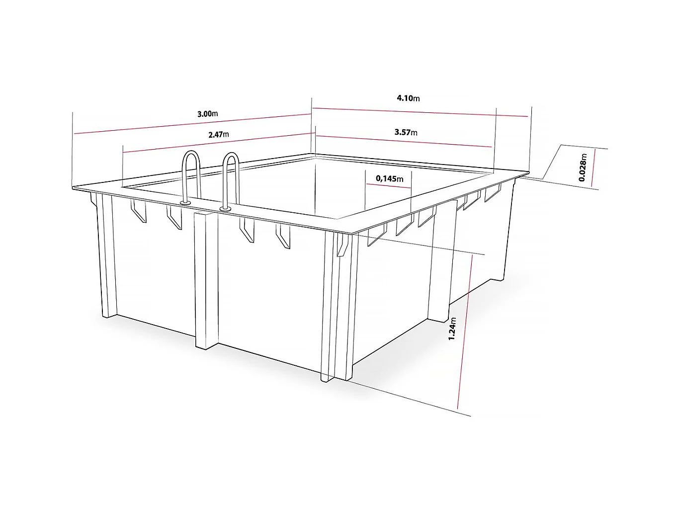 Piscine bois rectangle " Caimans 140 " - 4.10 x 3.00 x 1.39  m + Mini pompe à chaleur 3.5kW - Métal - Gris