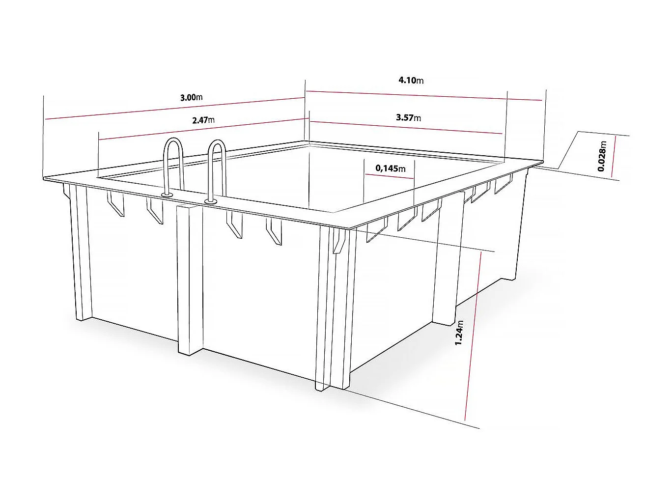 Piscine bois rectangle " Caimans 140 " - 4.10 x 3.00 x 1.39  m + Pompe à chaleur  3.5 kw/h - Hayward - "Micro" - Noir