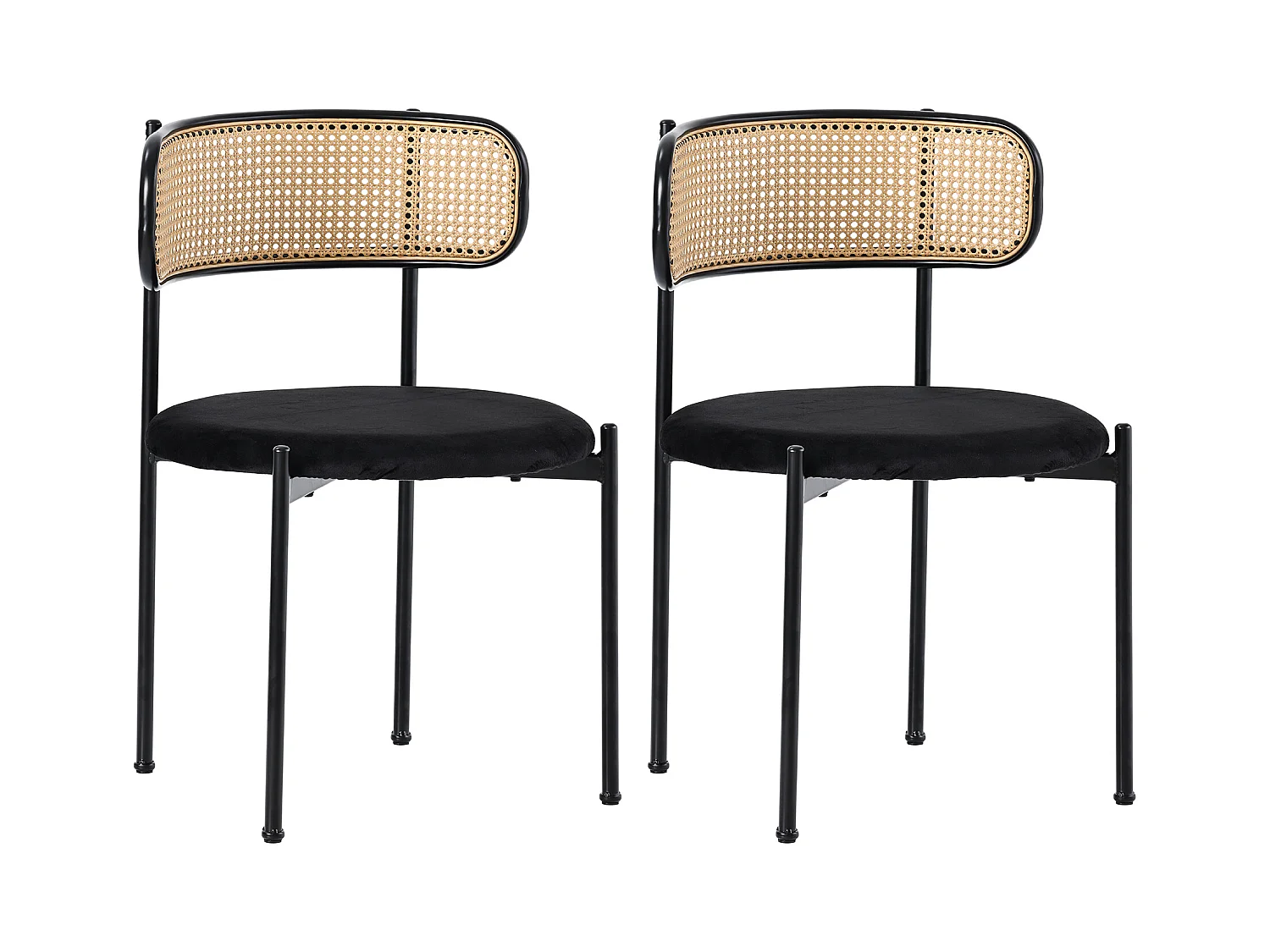 Ensemble table à manger avec 2 chaises - Table en verre transparent et chaises noir- pieds argentés