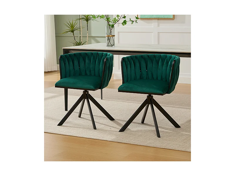 2er-Set höhenverstellbare Esszimmerstühle – Drehsessel mit schwarzen verstellbaren Beinen – grüner Samt