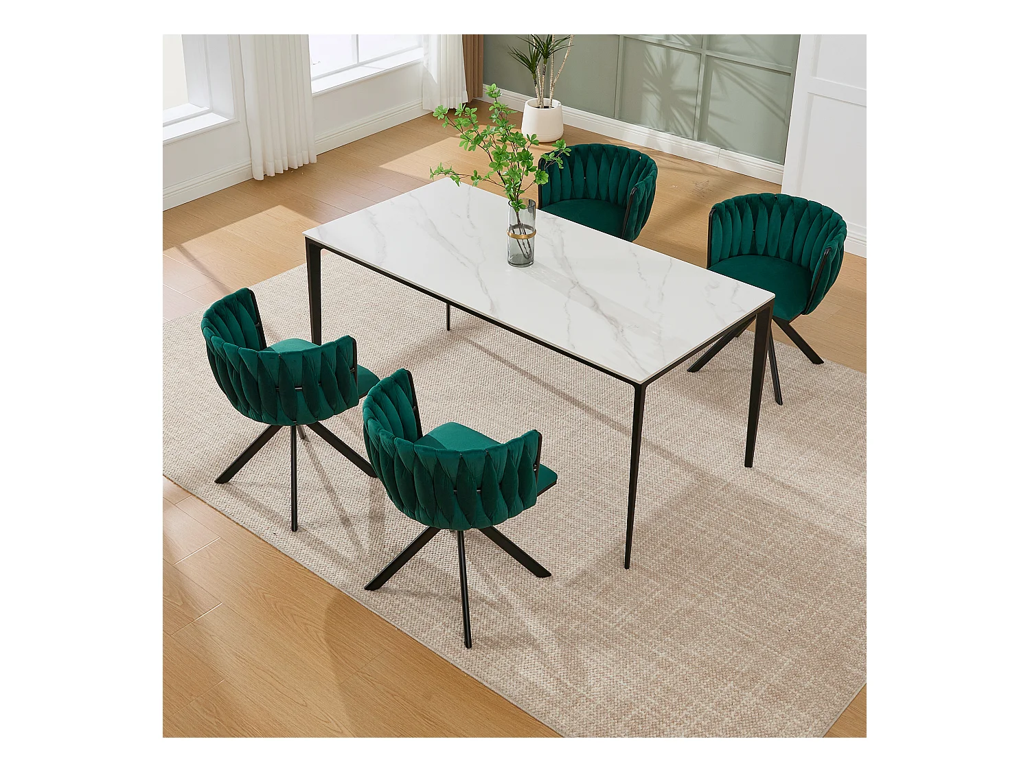 Lot de 2 chaises de salle à manger à hauteur réglable - Fauteuil pivotant avec pieds réglables noirs - velours vert