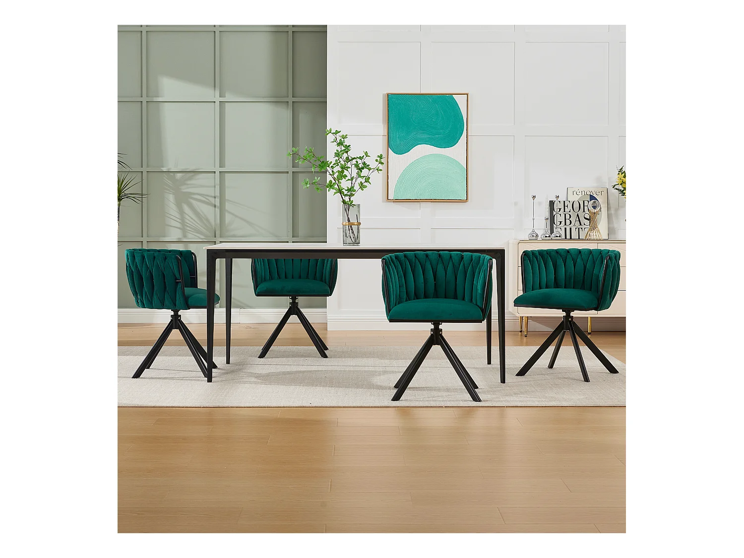 Lot de 2 chaises de salle à manger à hauteur réglable - Fauteuil pivotant avec pieds réglables noirs - velours vert