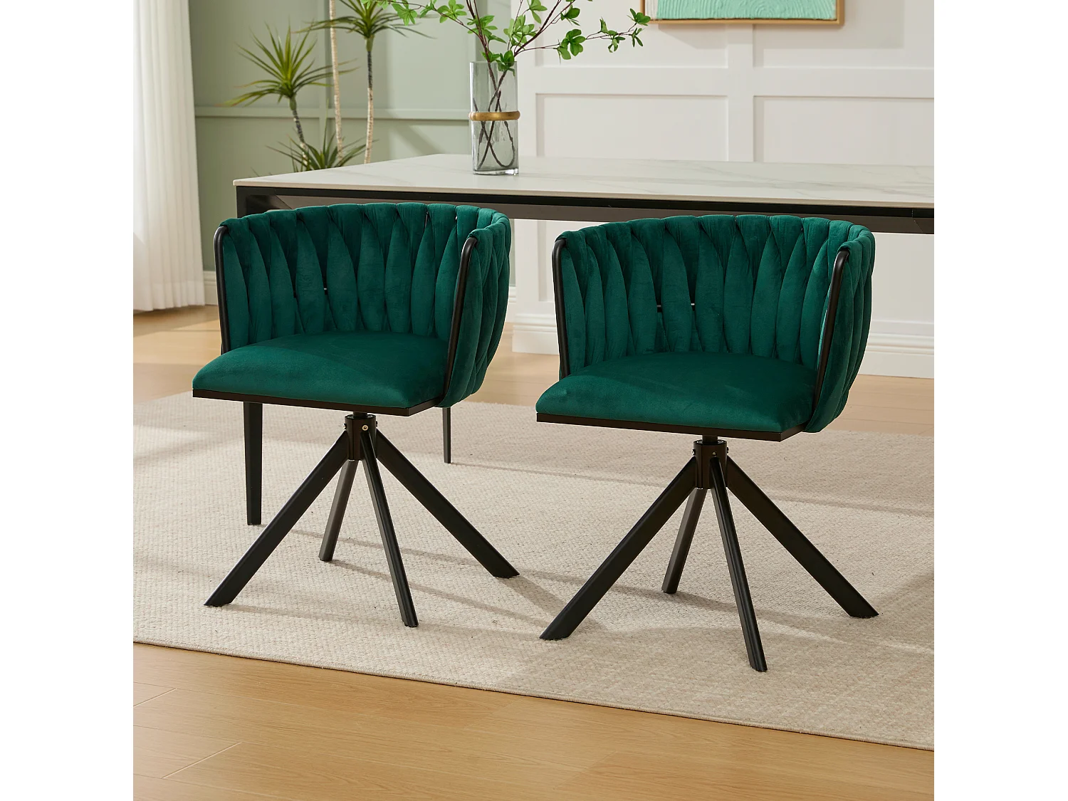 Lot de 2 chaises de salle à manger à hauteur réglable - Fauteuil pivotant avec pieds réglables noirs - velours vert