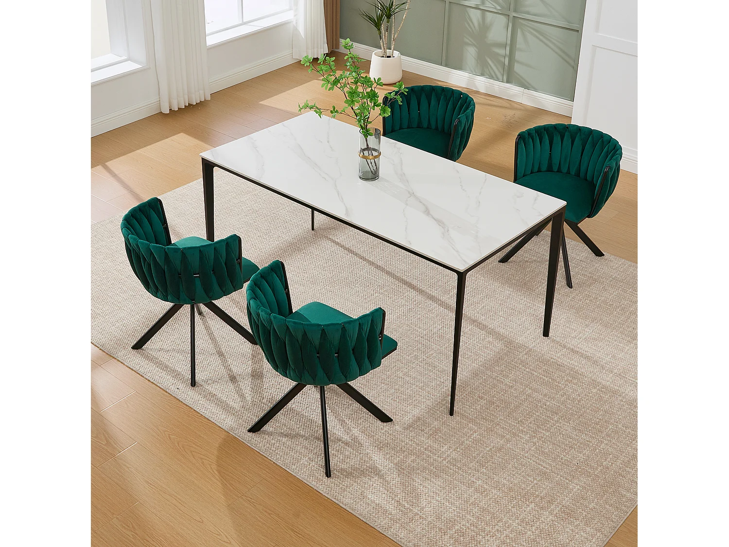 Lot de 2 chaises de salle à manger à hauteur réglable - Fauteuil pivotant avec pieds réglables noirs - velours vert