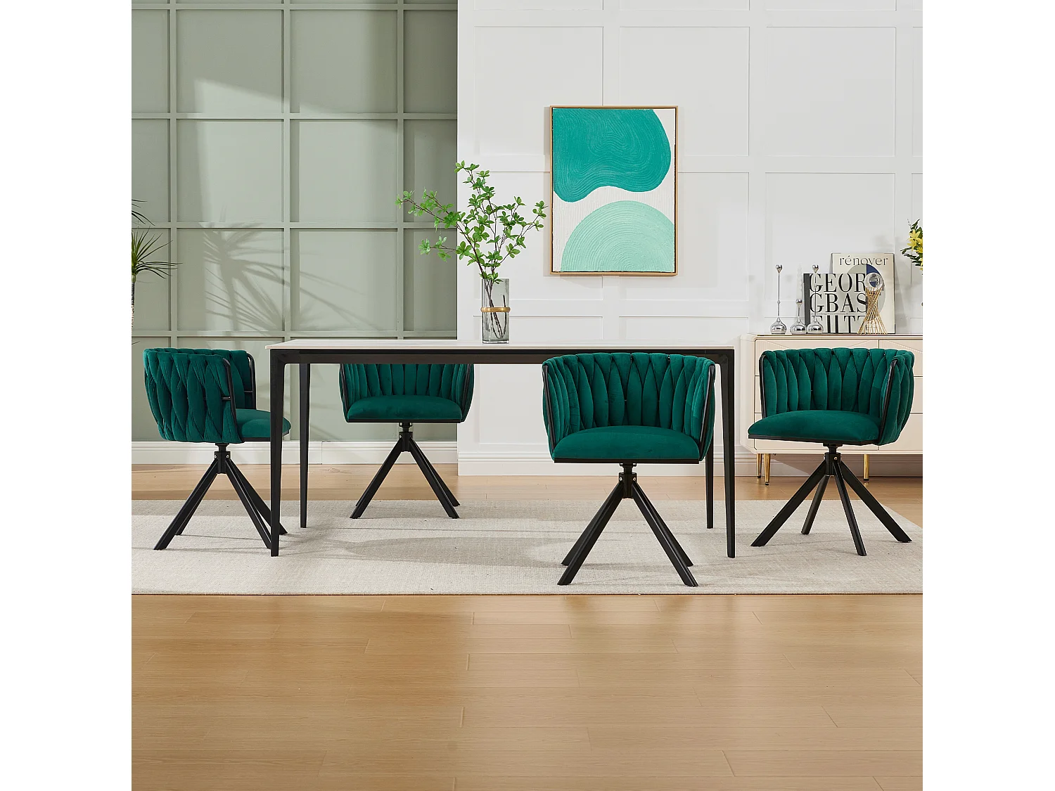 Lot de 2 chaises de salle à manger à hauteur réglable - Fauteuil pivotant avec pieds réglables noirs - velours vert