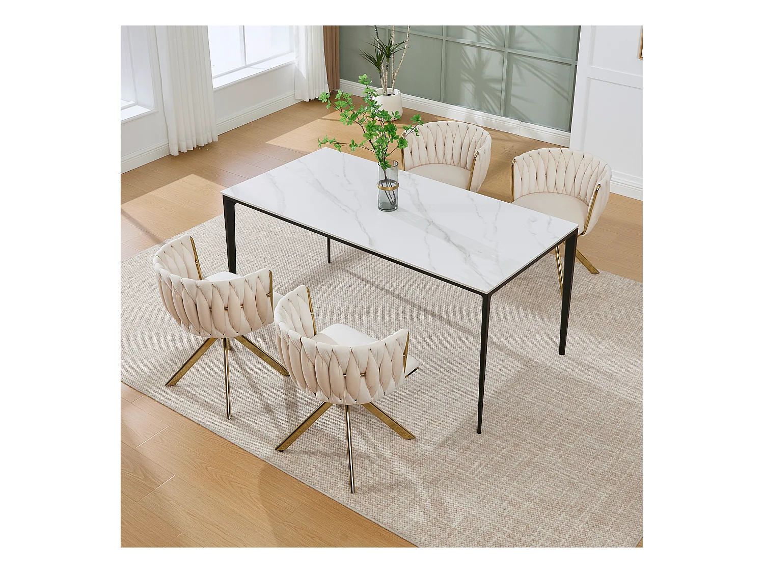 Lot de 2 chaises de salle à manger à hauteur réglable - Fauteuil pivotant et pieds réglables dorés - velours ivoire