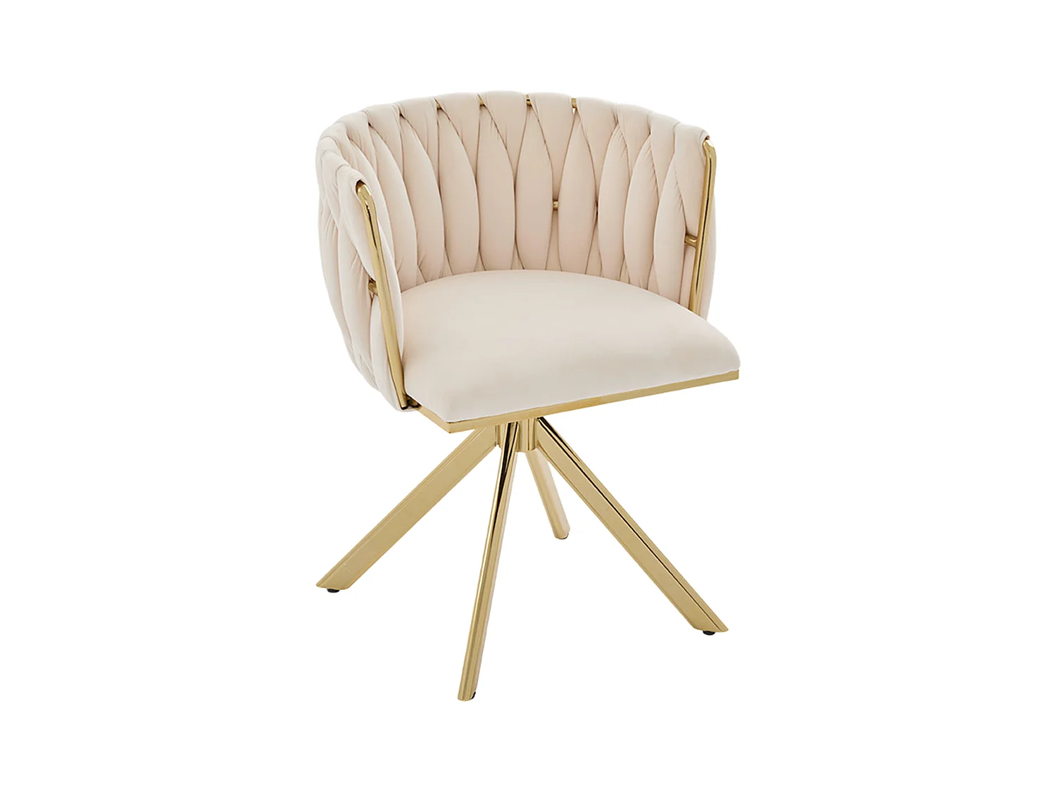 Lot de 2 chaises de salle à manger à hauteur réglable - Fauteuil pivotant et pieds réglables dorés - velours ivoire