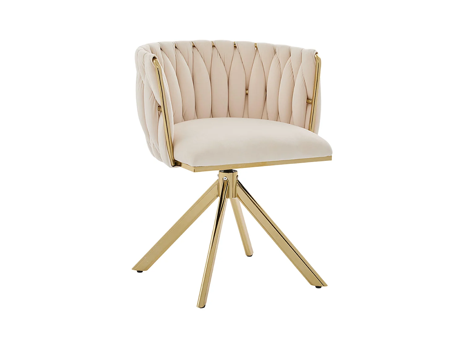 Lot de 2 chaises de salle à manger à hauteur réglable - Fauteuil pivotant et pieds réglables dorés - velours ivoire