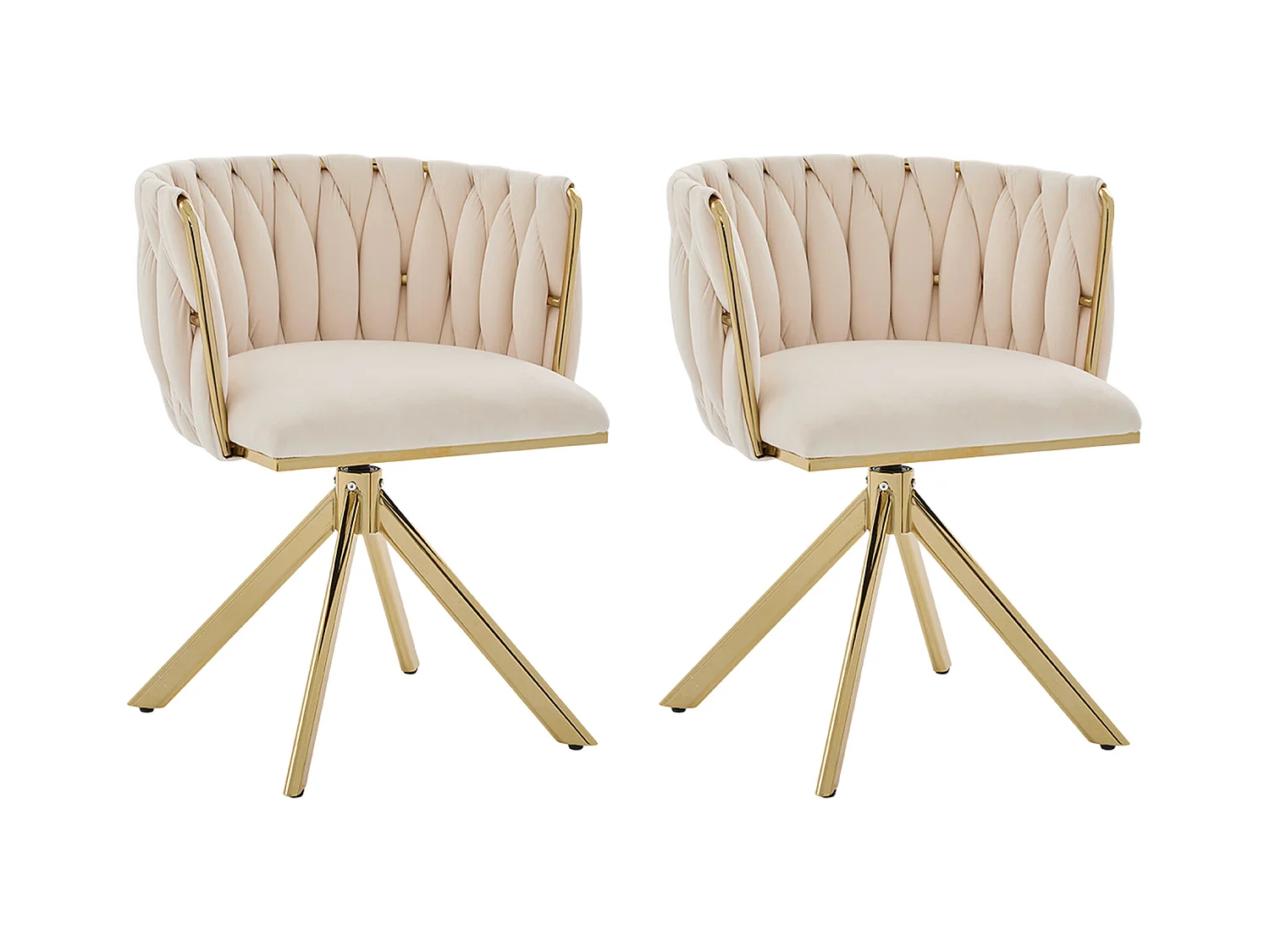 Lot de 2 chaises de salle à manger à hauteur réglable - Fauteuil pivotant et pieds réglables dorés - velours ivoire