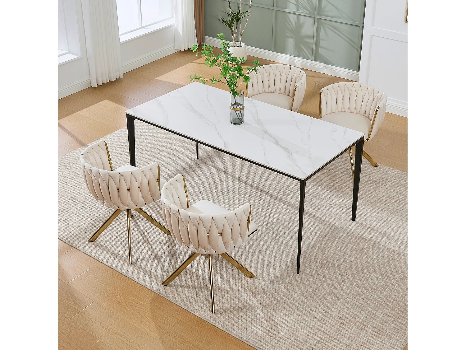 Lot de 2 chaises de salle à manger à hauteur réglable - Fauteuil pivotant et pieds réglables dorés - velours ivoire