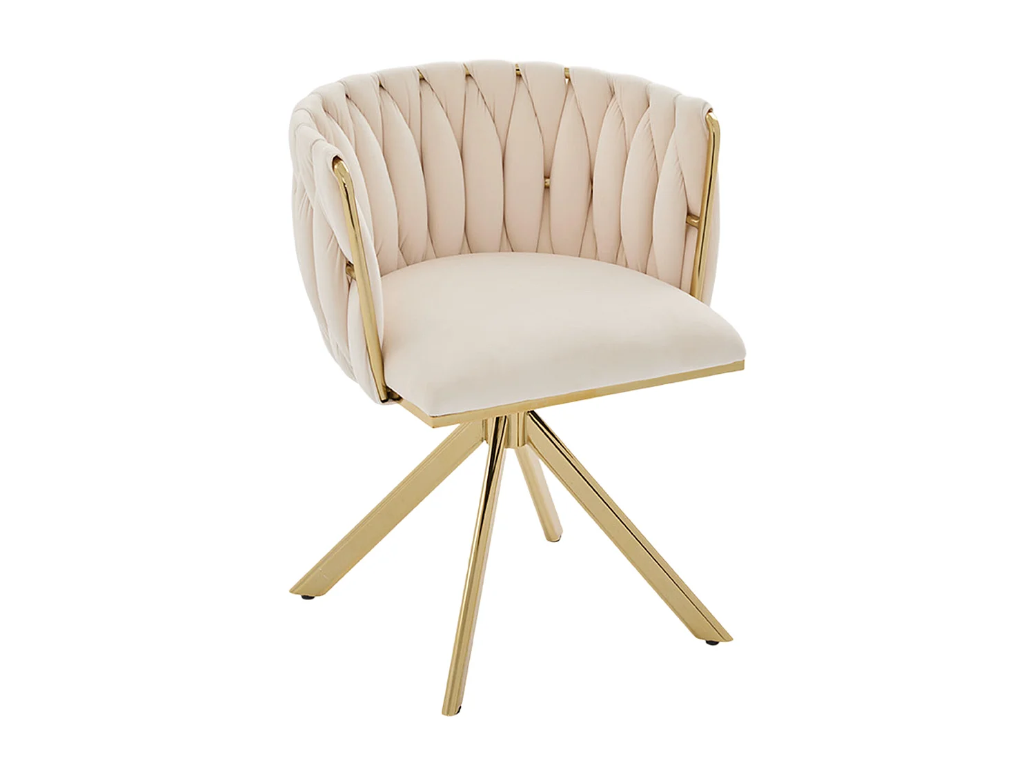 Lot de 2 chaises de salle à manger à hauteur réglable - Fauteuil pivotant et pieds réglables dorés - velours ivoire