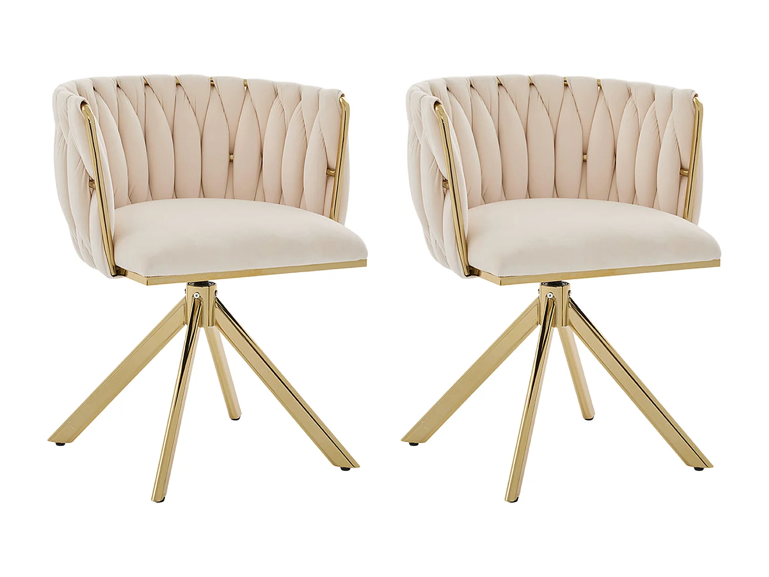 Lot de 2 chaises de salle à manger à hauteur réglable - Fauteuil pivotant et pieds réglables dorés - velours ivoire