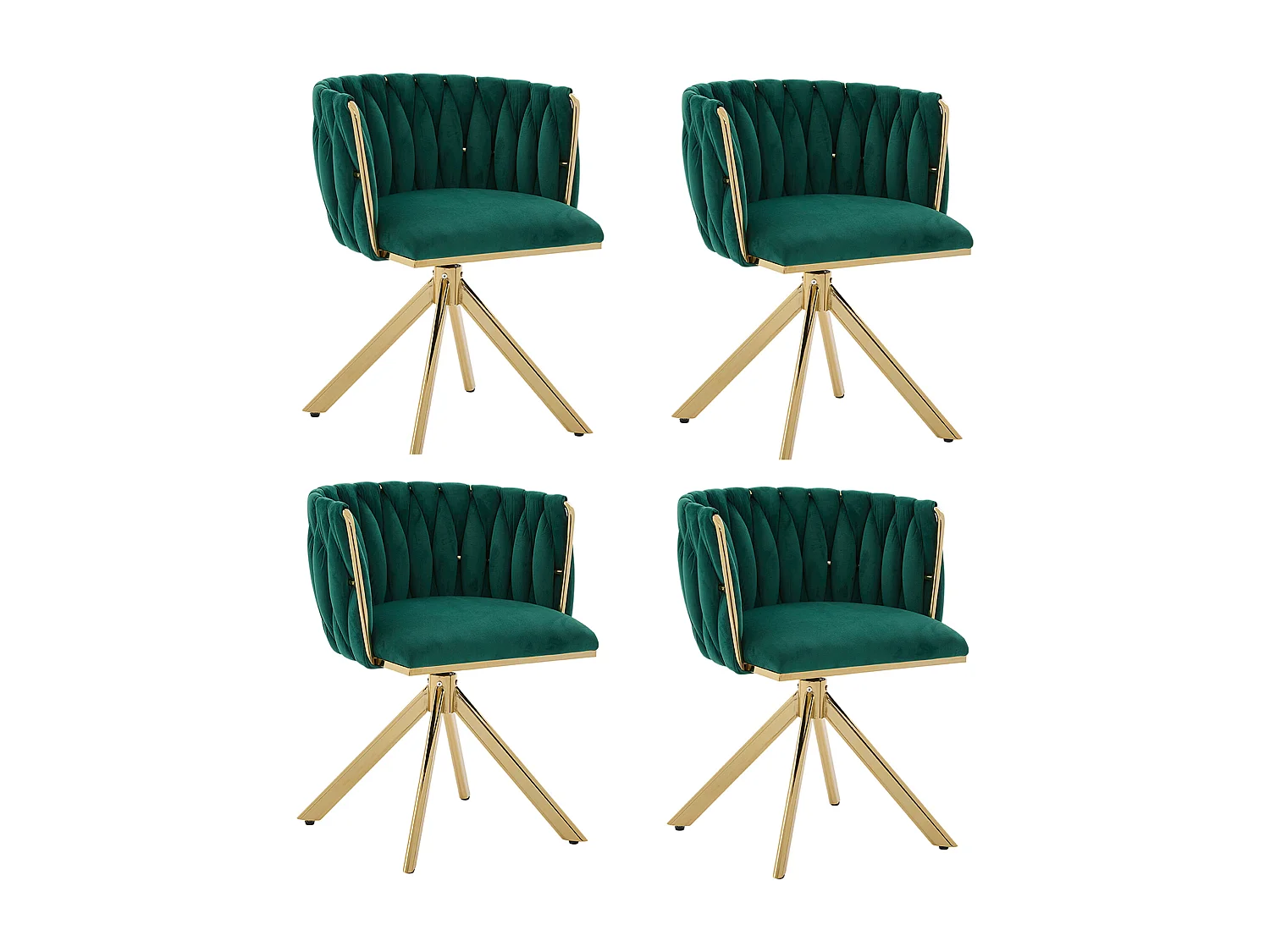 Lot de 2 chaises de salle à manger à hauteur réglable - Fauteuil pivotant et pieds réglables dorés - velours vert