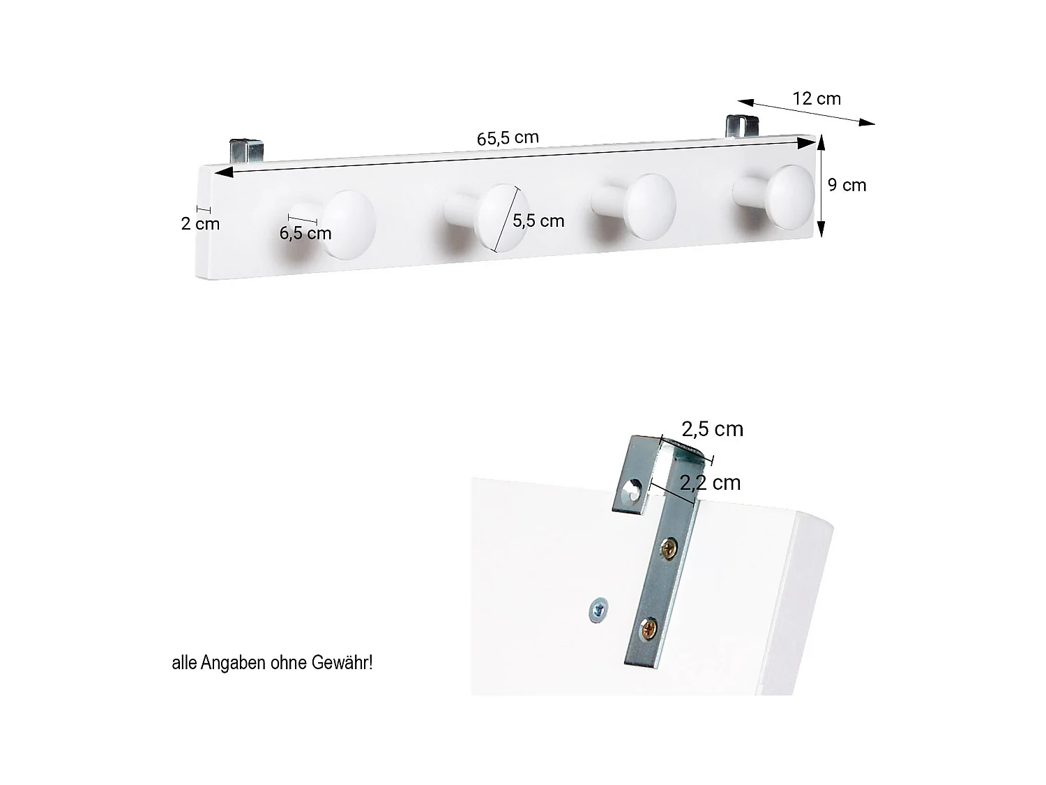 Kinderjassenrek 65,5x12x9 cm wit