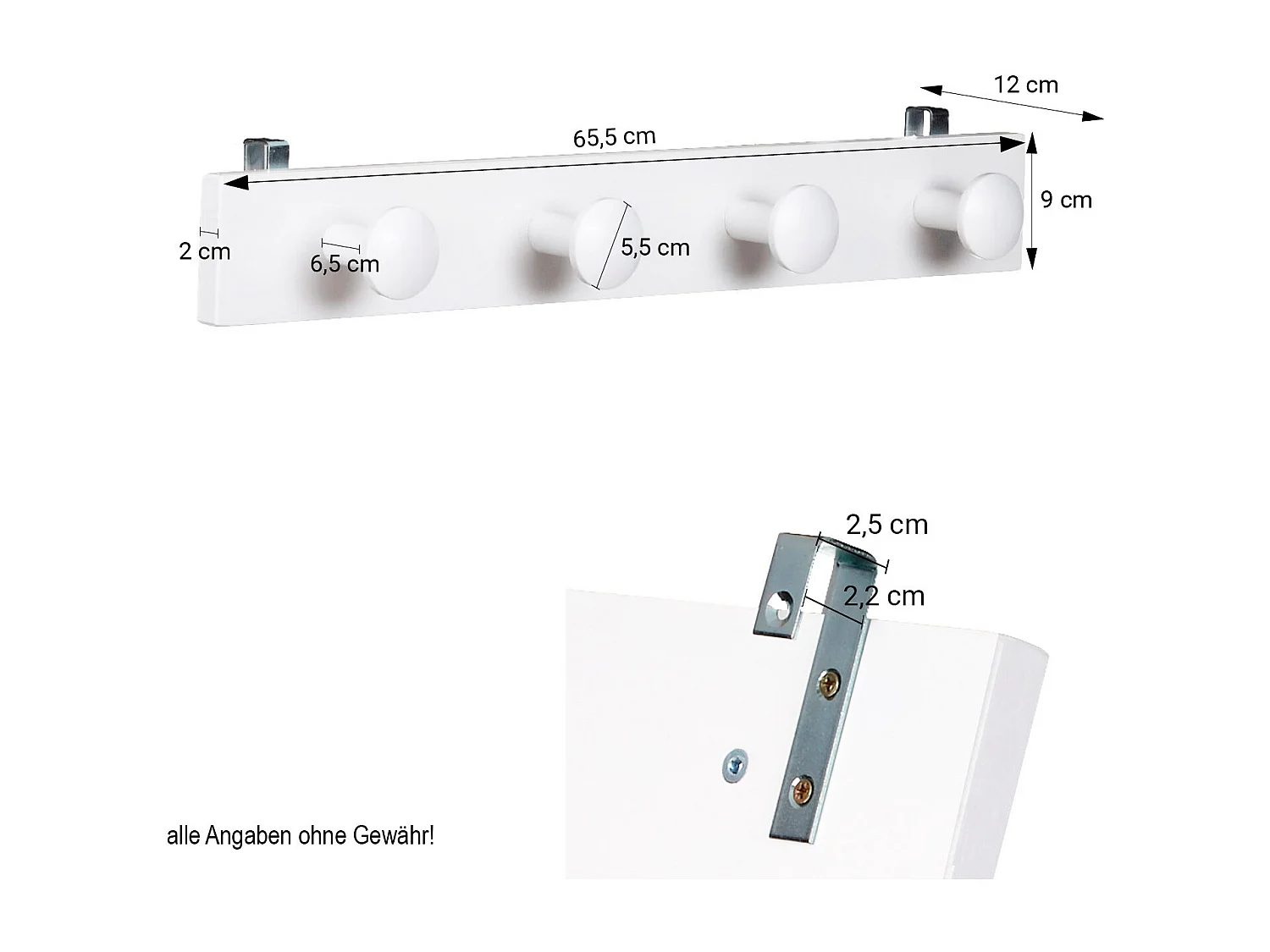 Kindergarderobe 65,5x12x9 cm weiß