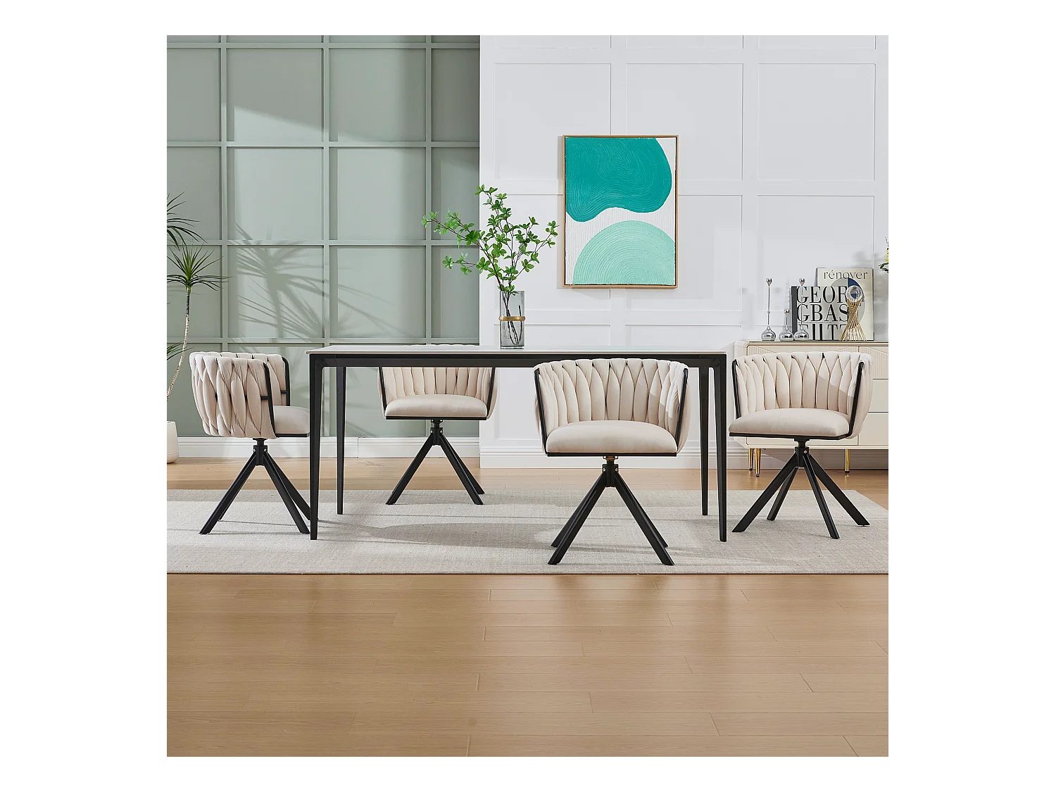 Lot de 2 chaises de salle à manger à hauteur réglable - Fauteuil pivotant avec pieds réglables noirs - velours ivoire