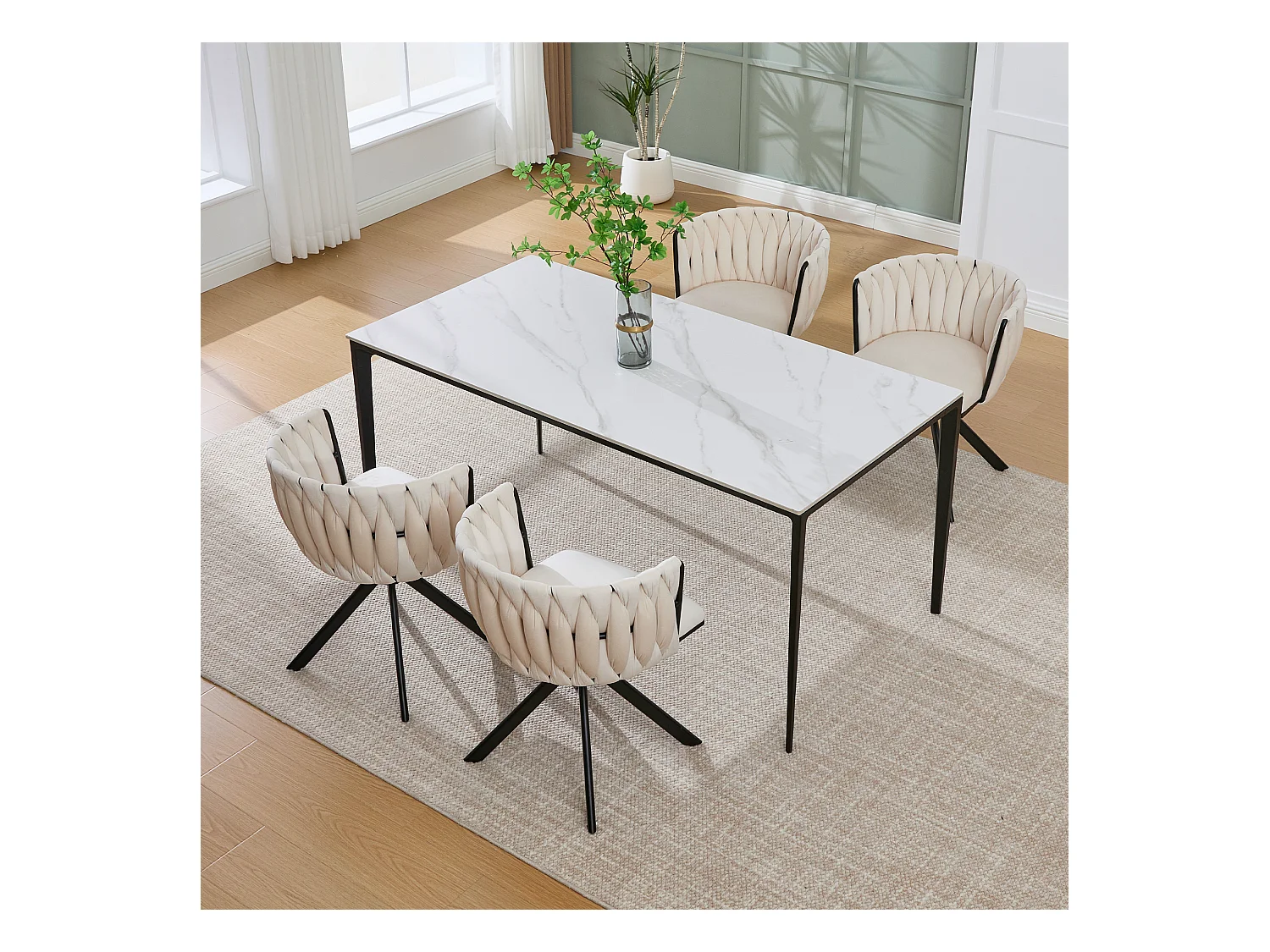 Lot de 2 chaises de salle à manger à hauteur réglable - Fauteuil pivotant avec pieds réglables noirs - velours ivoire