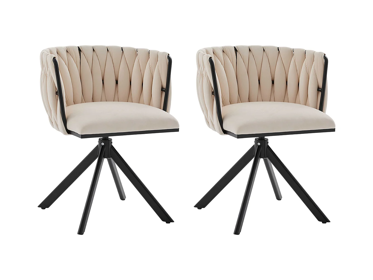 Lot de 2 chaises de salle à manger à hauteur réglable - Fauteuil pivotant avec pieds réglables noirs - velours ivoire