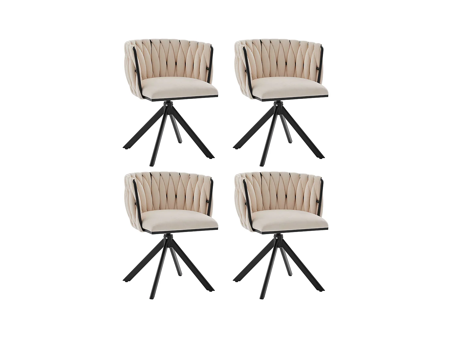 Lot de 2 chaises de salle à manger à hauteur réglable - Fauteuil pivotant avec pieds réglables noirs - velours ivoire