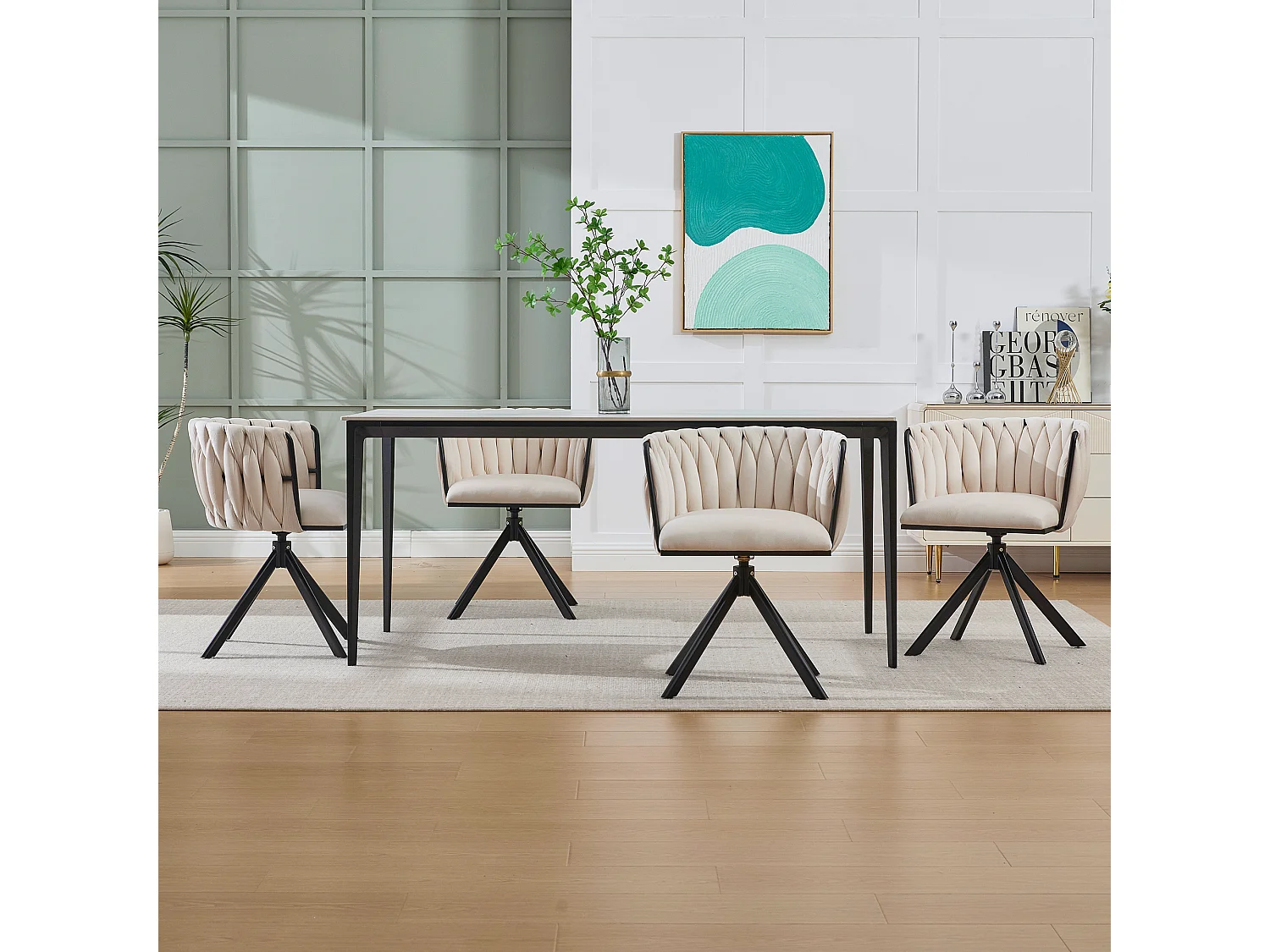 Lot de 2 chaises de salle à manger à hauteur réglable - Fauteuil pivotant avec pieds réglables noirs - velours ivoire