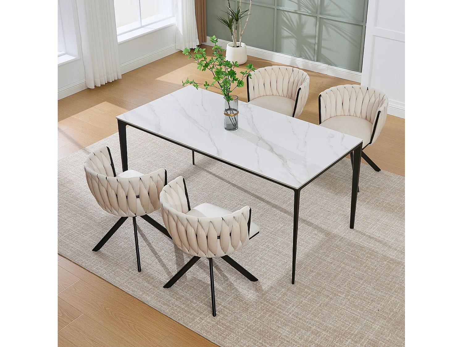 Lot de 2 chaises de salle à manger à hauteur réglable - Fauteuil pivotant avec pieds réglables noirs - velours ivoire