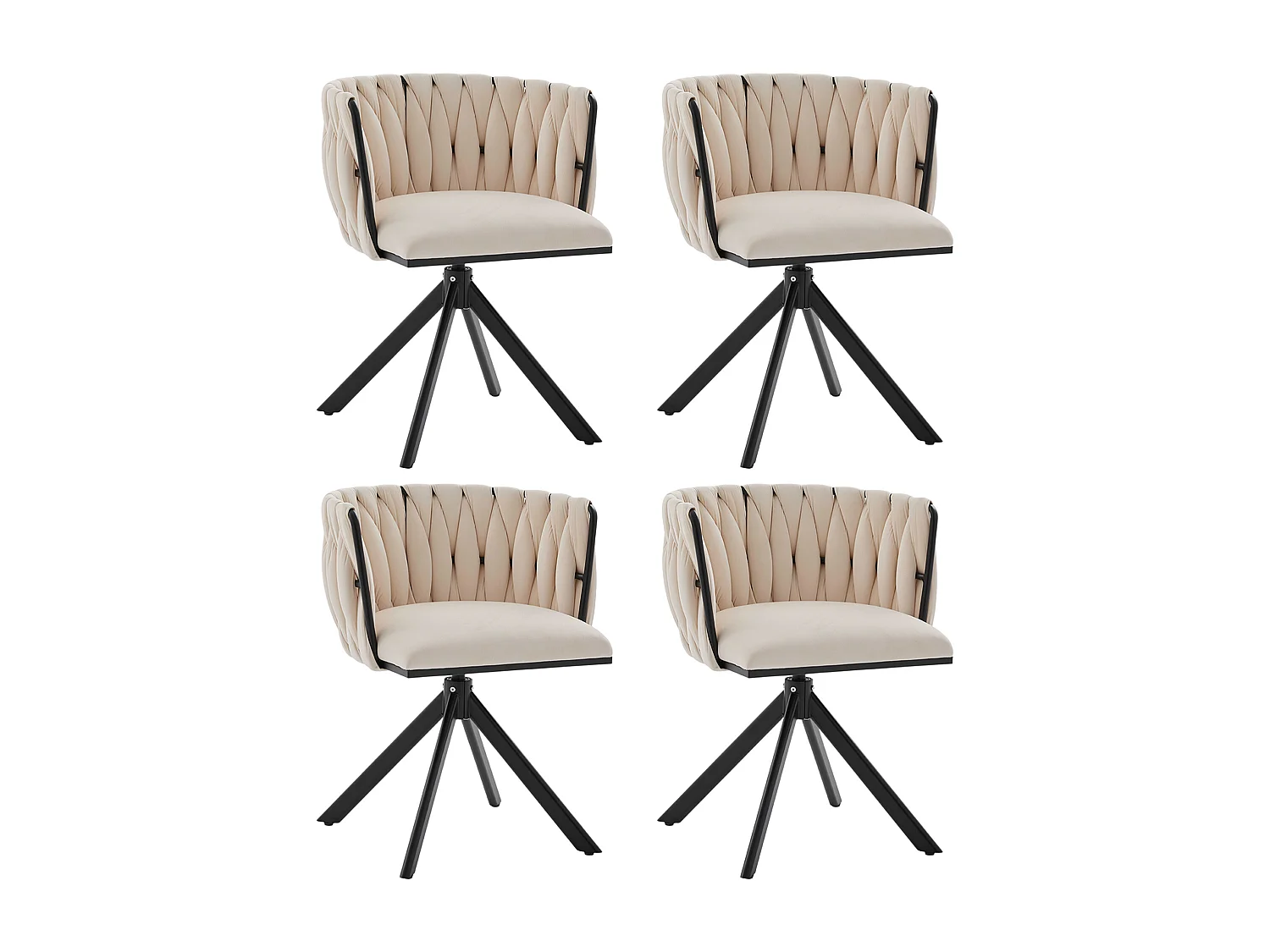 Lot de 2 chaises de salle à manger à hauteur réglable - Fauteuil pivotant avec pieds réglables noirs - velours ivoire