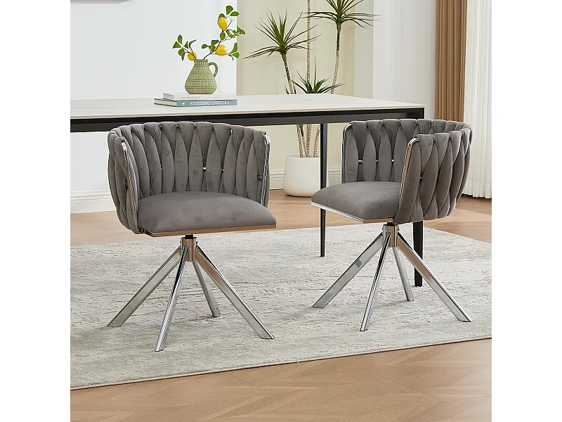 Set van 2 in hoogte verstelbare eetkamerstoelen - Draaibare fauteuil met verstelbare zilveren poten - Grijs fluweel
