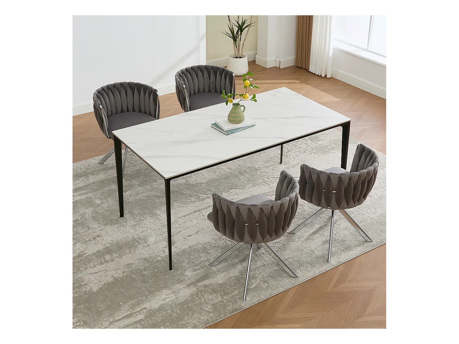 Lot de 2 chaises de salle à manger à hauteur réglable - Fauteuil pivotant avec pieds argentés réglables - velours gris