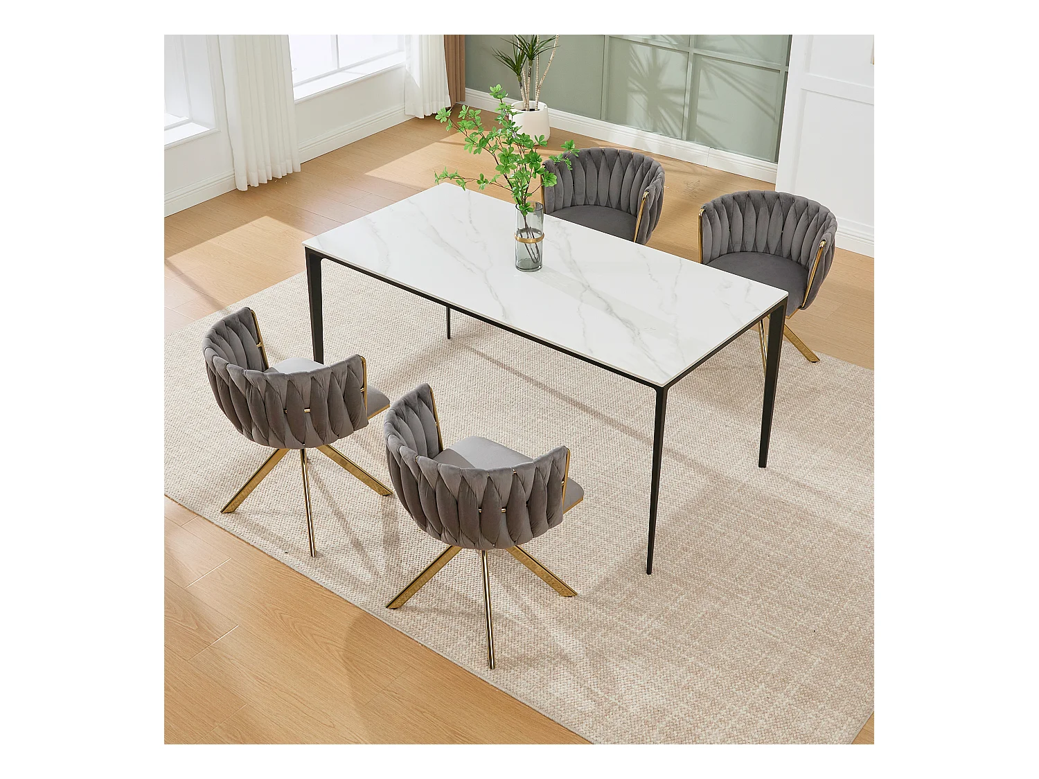 Lot de 2 chaises de salle à manger à hauteur réglable - Fauteuil pivotant et pieds réglables dorés - velours gris
