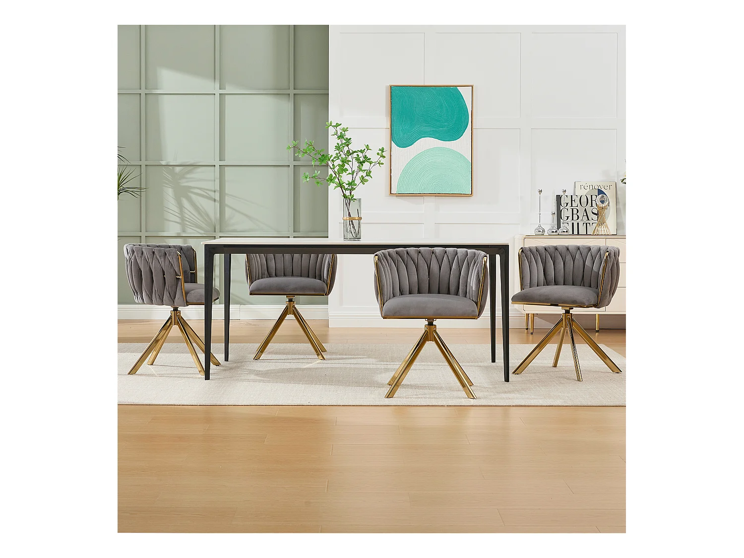 Lot de 2 chaises de salle à manger à hauteur réglable - Fauteuil pivotant et pieds réglables dorés - velours gris