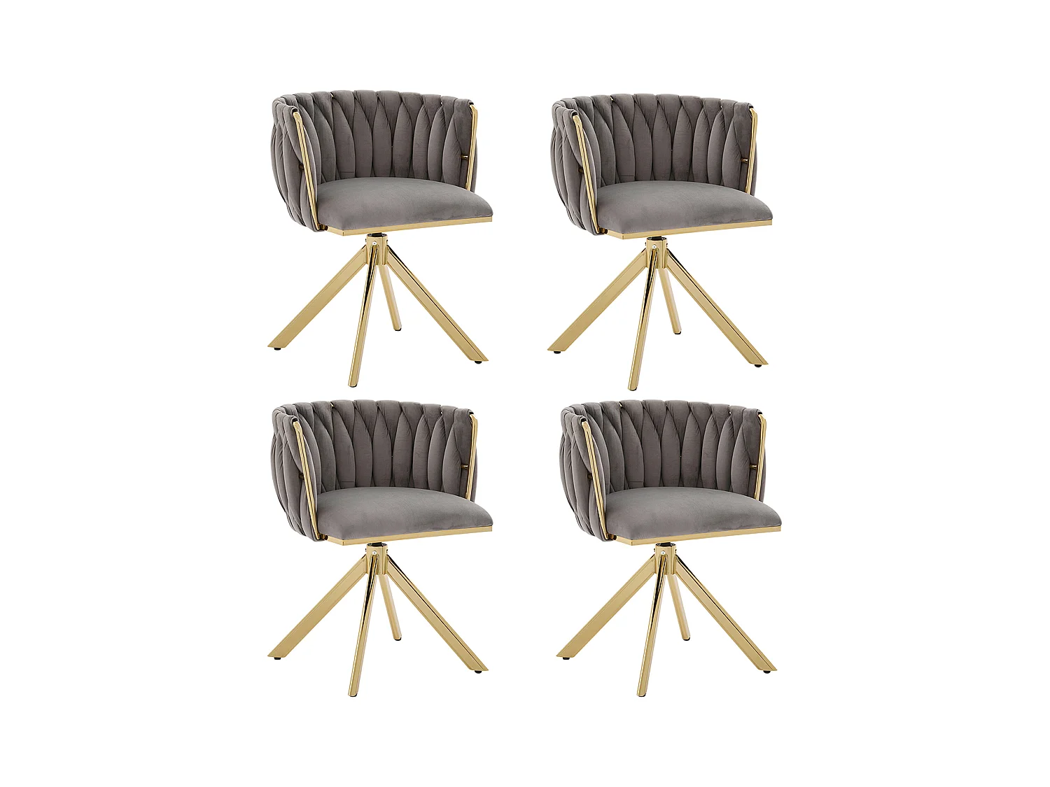 Lot de 2 chaises de salle à manger à hauteur réglable - Fauteuil pivotant et pieds réglables dorés - velours gris