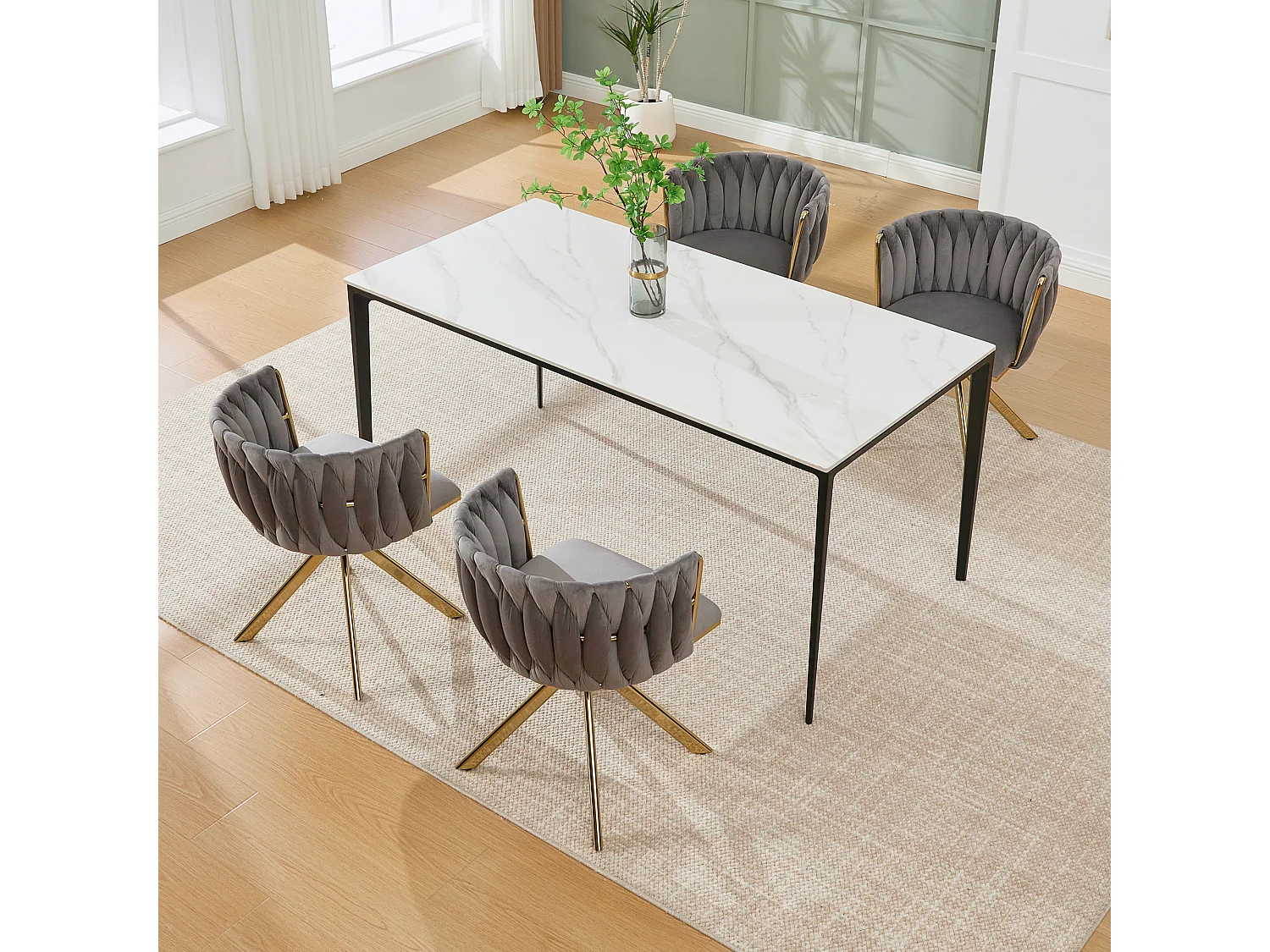 Lot de 2 chaises de salle à manger à hauteur réglable - Fauteuil pivotant et pieds réglables dorés - velours gris