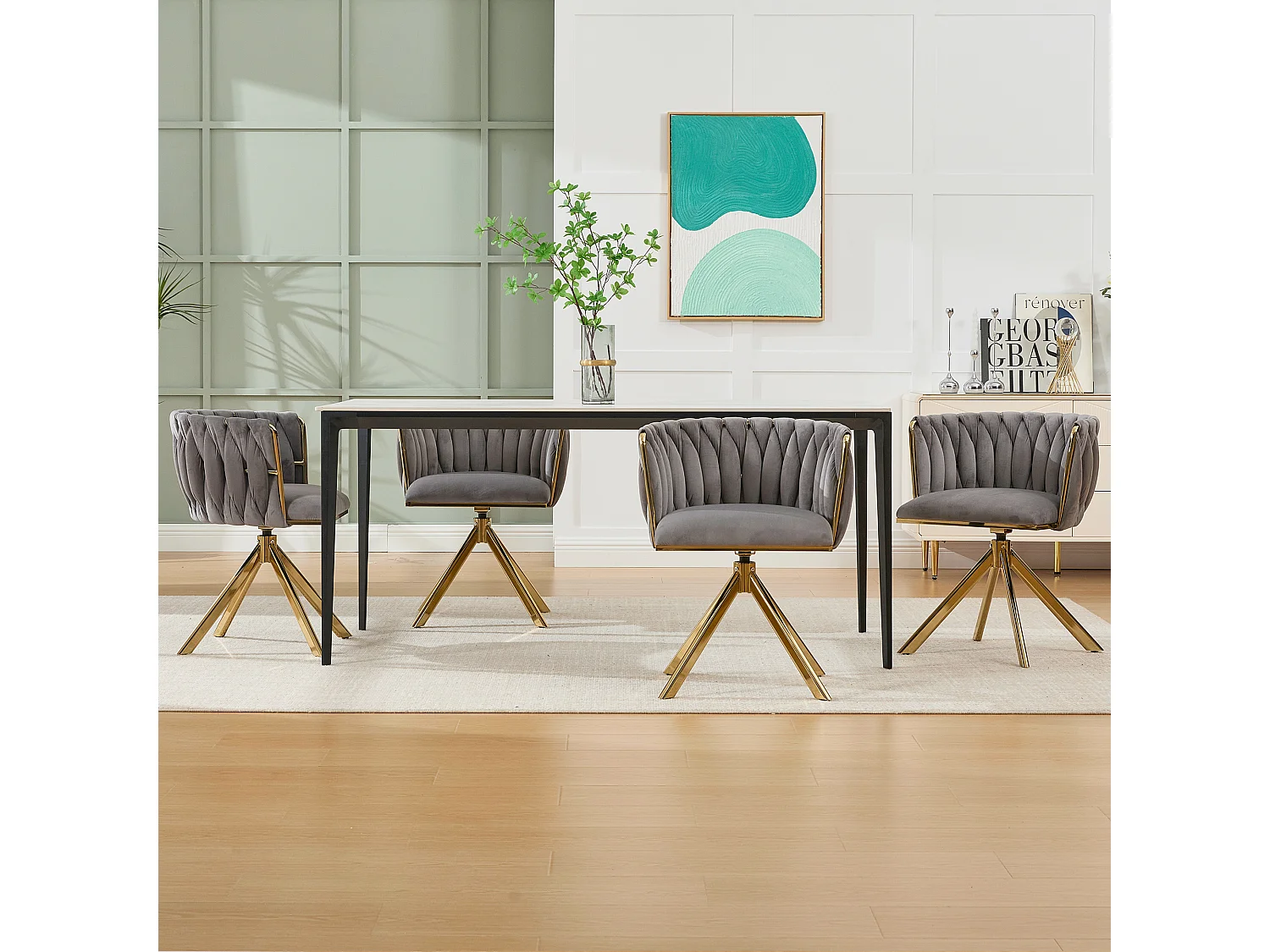 Lot de 2 chaises de salle à manger à hauteur réglable - Fauteuil pivotant et pieds réglables dorés - velours gris