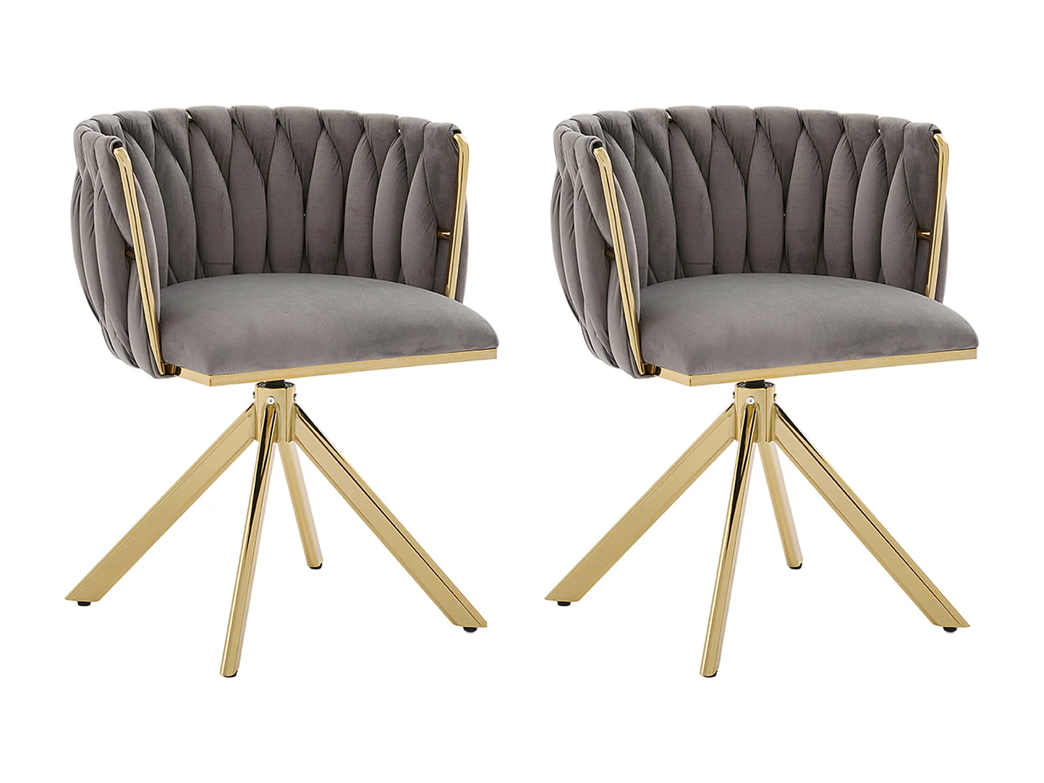 Lot de 2 chaises de salle à manger à hauteur réglable - Fauteuil pivotant et pieds réglables dorés - velours gris