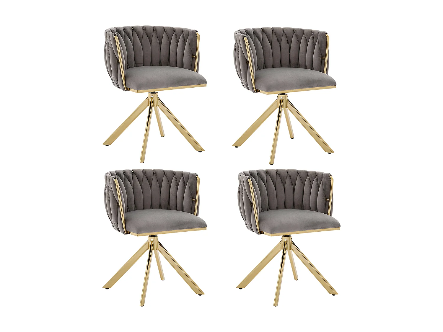 Lot de 2 chaises de salle à manger à hauteur réglable - Fauteuil pivotant et pieds réglables dorés - velours gris