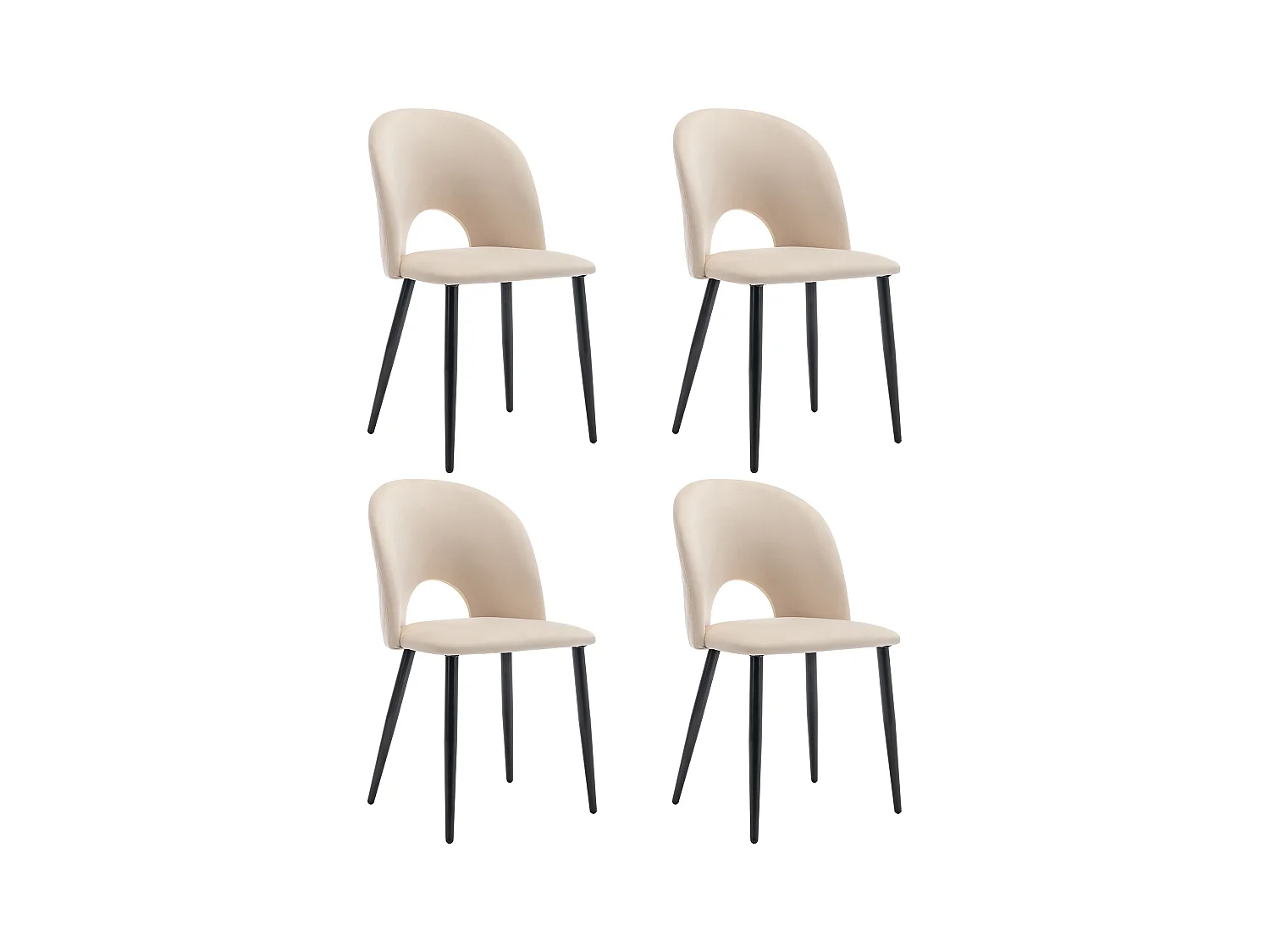 Lot de 4 chaises de salle à manger - Chaises avec dossier et pieds réglables - coutures losanges - velours beige
