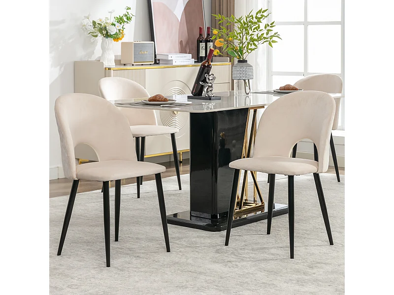 Set van 4 eetkamerstoelen - Stoelen met verstelbare rugleuning en poten - ruitvormig stiksel - beige fluweel