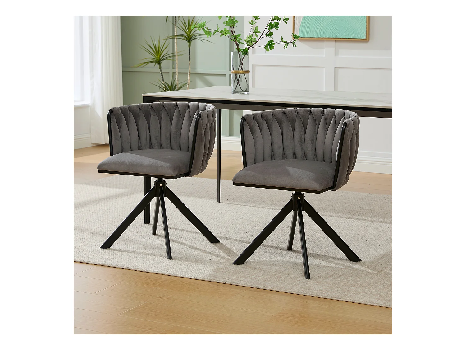 Lot de 2 chaises de salle à manger à hauteur réglable - Fauteuil pivotant avec pieds réglables noirs - velours gris