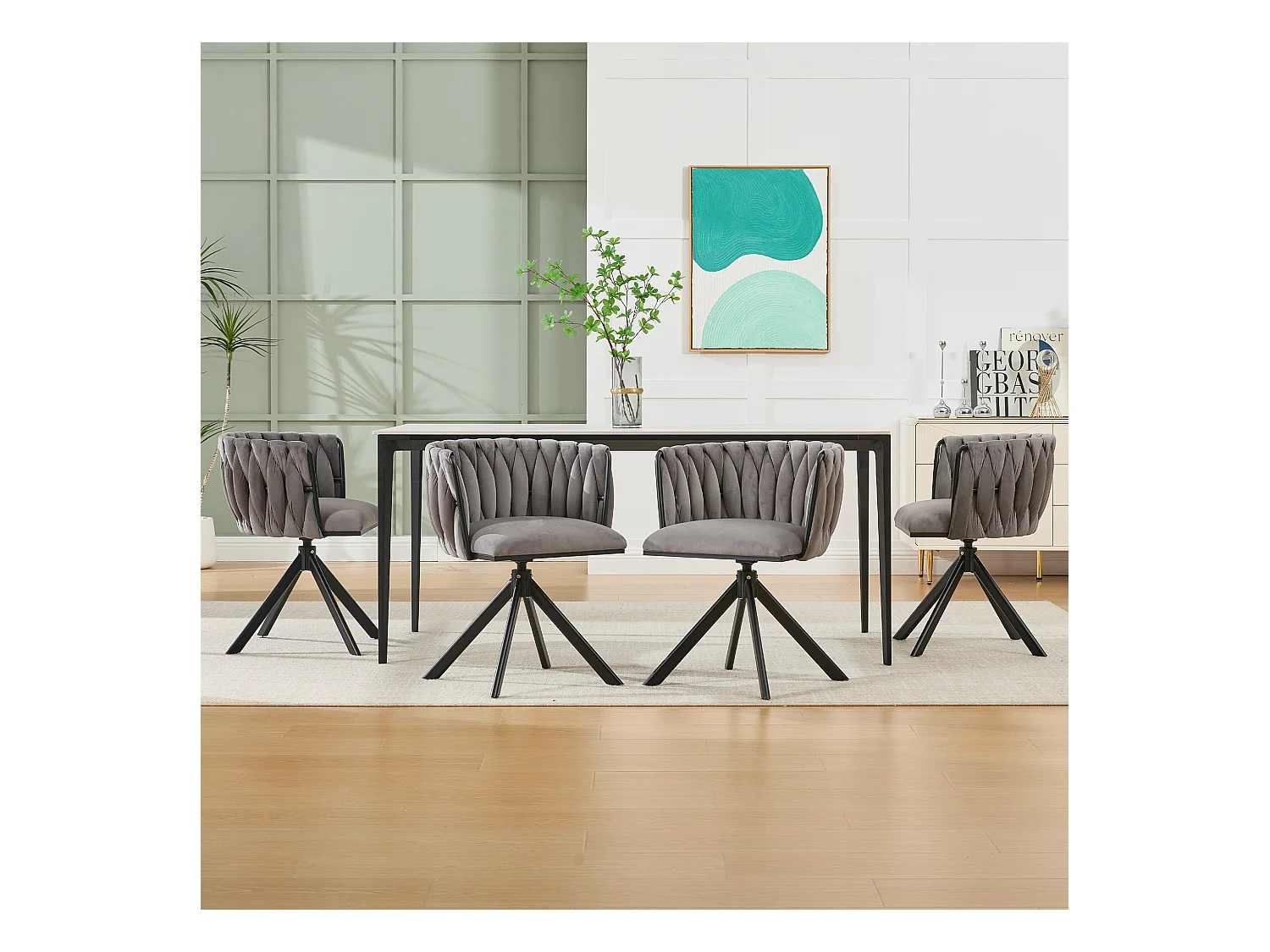 Lot de 2 chaises de salle à manger à hauteur réglable - Fauteuil pivotant avec pieds réglables noirs - velours gris