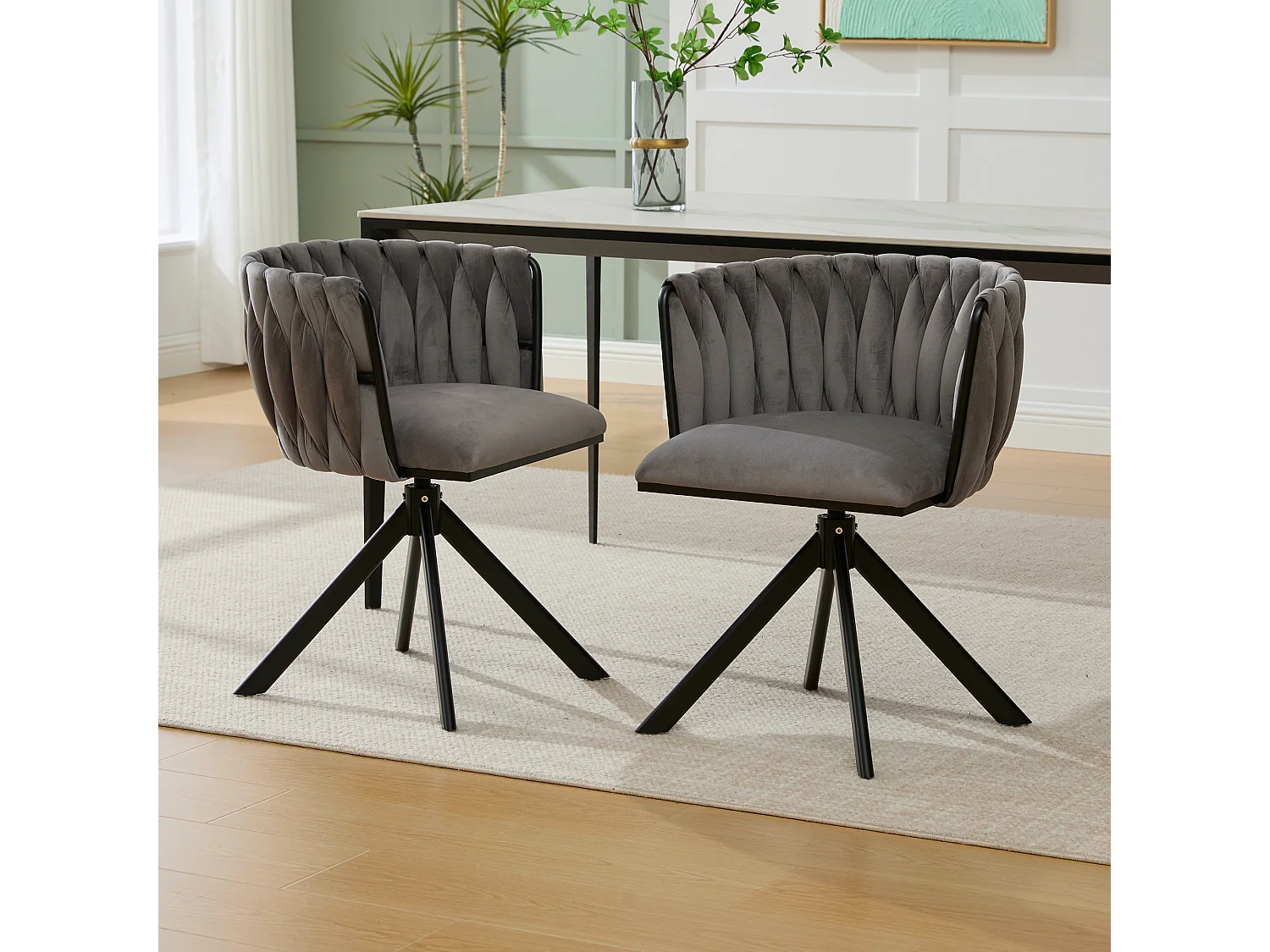 Lot de 2 chaises de salle à manger à hauteur réglable - Fauteuil pivotant avec pieds réglables noirs - velours gris