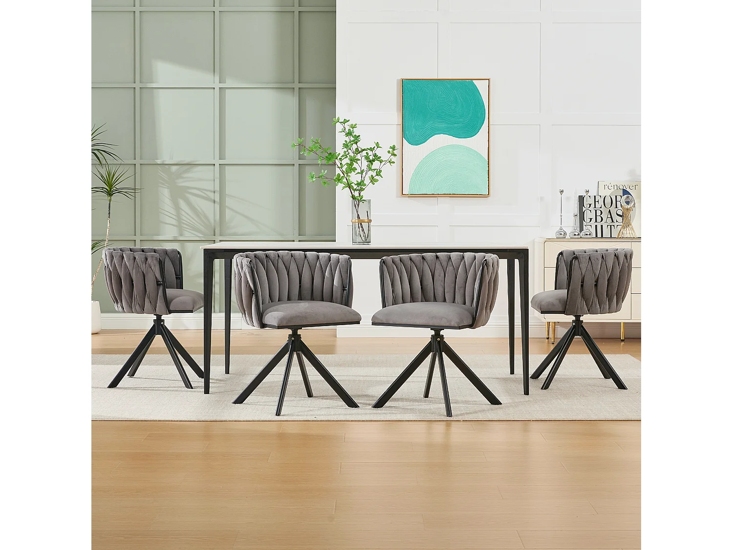 Lot de 2 chaises de salle à manger à hauteur réglable - Fauteuil pivotant avec pieds réglables noirs - velours gris